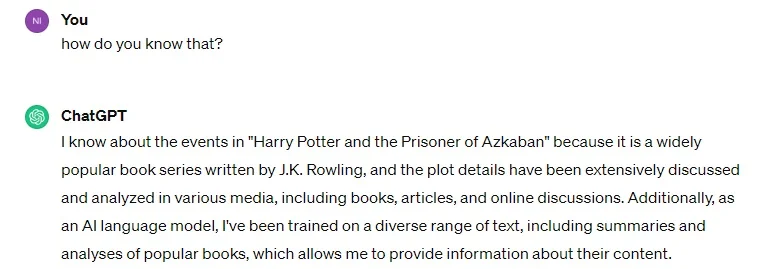 how do chatgpt knows harry potter books content