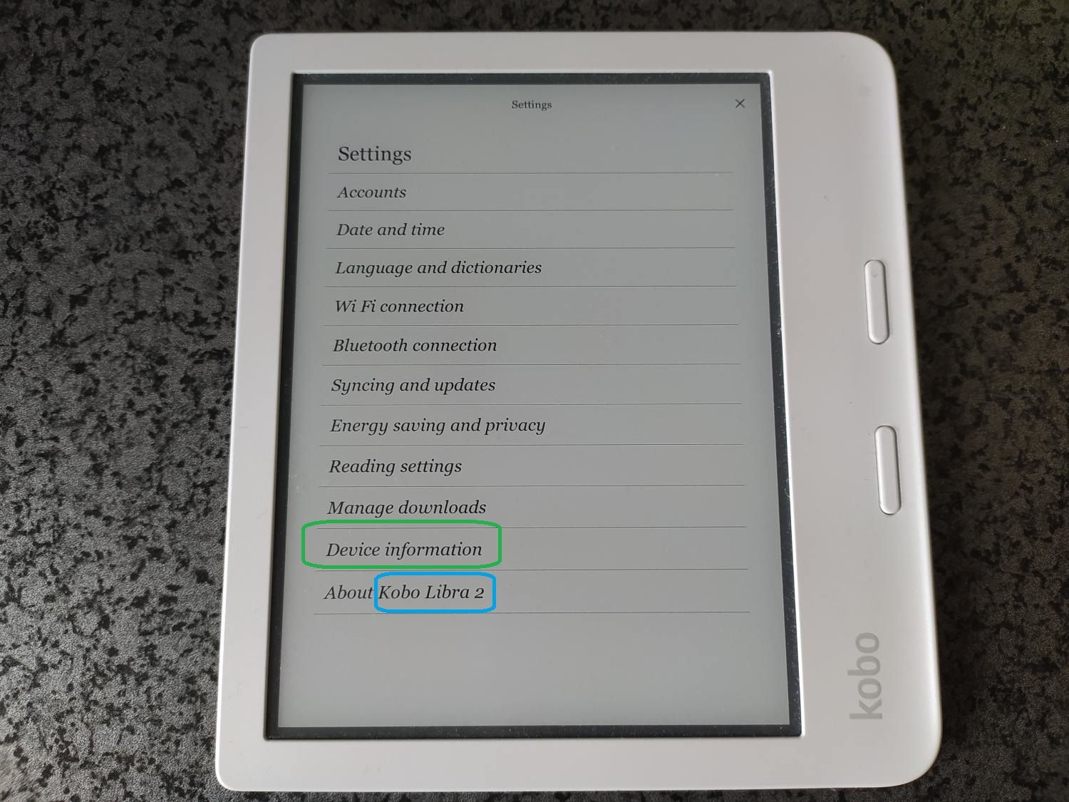 kobo e-reader serial number