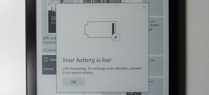 kobo ereader low battery message