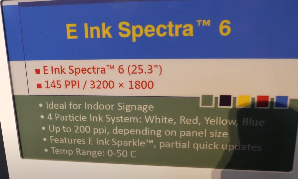 E Ink Spectra 6 color e ink screen display