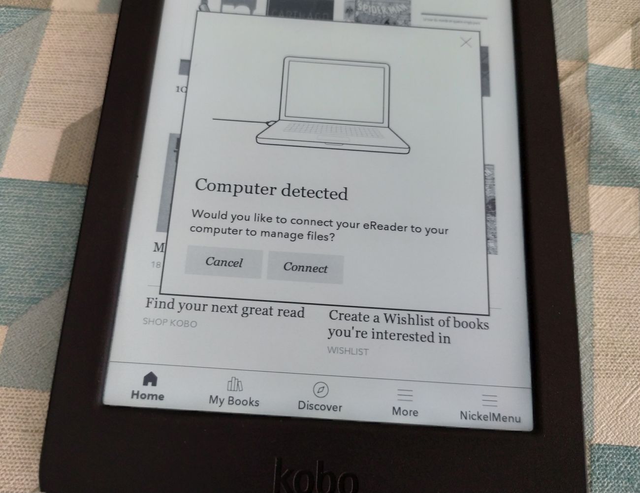 Connect kobo ereader to usb to transfer ebook