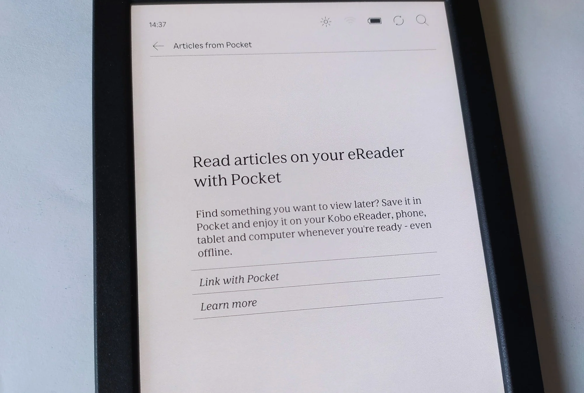 kobo e-reader with pocket