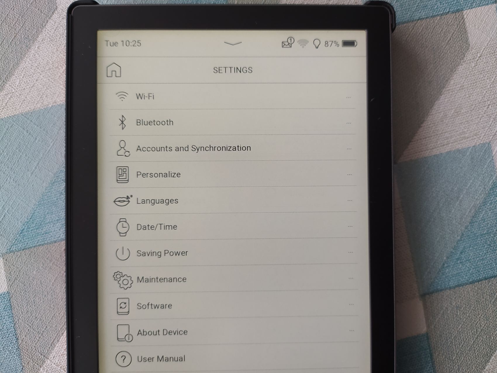 pocketbook touchscreen settings